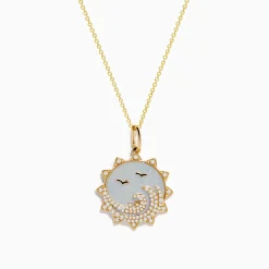 Necklaces & Pendants|Effy Jewelry Seaside 14K Yellow Gold Mother Of Pearl and Diamond Bird and Sea Pendant