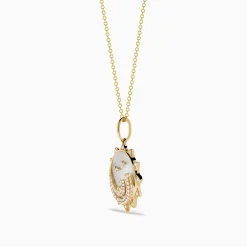 Necklaces & Pendants|Effy Jewelry Seaside 14K Yellow Gold Mother Of Pearl and Diamond Bird and Sea Pendant