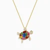 Necklaces & Pendants|Effy Jewelry Seaside 14K Yellow Gold Multi Sapphire and Diamond Turtle Pendant