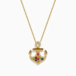 Necklaces & Pendants|Effy Jewelry Seaside 14K Yellow Gold Multi Sapphire and Diamond Anchor Pendant