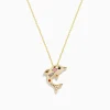 Necklaces & Pendants|Effy Jewelry Seaside 14K Yellow Gold Multi Sapphire and Diamond Dolphin Pendant