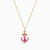 Necklaces & Pendants|BH Multi Seaside 14K Yellow Gold Ruby and Diamond Anchor Pendant