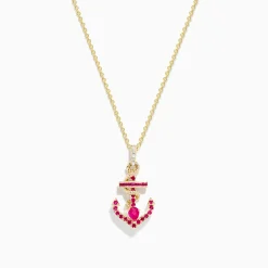 Necklaces & Pendants|BH Multi Seaside 14K Yellow Gold Ruby and Diamond Anchor Pendant