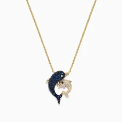 Necklaces & Pendants|Effy Jewelry Seaside 14K Yellow Gold Sapphire u0026 Diamond Dolphins Pendant, 0.72 TCW