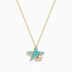 Necklaces & Pendants|Effy Jewelry Seaside 14K Yellow Gold Turquoise and Diamond Starfish Pendant