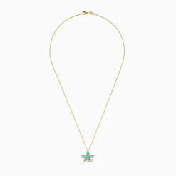 Necklaces & Pendants|Effy Jewelry Seaside 14K Yellow Gold Turquoise and Diamond Starfish Pendant