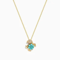 Necklaces & Pendants|Effy Jewelry Seaside 14K Yellow Gold Turquoise and Diamond Crab Pendant