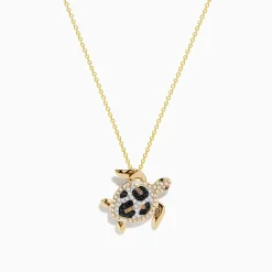 Necklaces & Pendants|Effy Jewelry Seaside 14K Yellow Gold White, Black, and Brown Diamond Turtle Pendant
