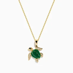 Necklaces & Pendants|Effy Jewelry Seaside 14K Yellow Gold White and Black Diamond Enamel Turtle Pendant