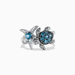 Rings|Effy Jewelry Seaside S. Silver Topaz u0026 Diamond Turtle and Starfish Ring, 1.06 TCW