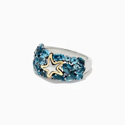 Rings|BH Multi Seaside Silver and 18K Gold Blue Topaz Starfish Ring, 6.70 TCW