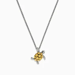 Necklaces & Pendants|BH Multi Seaside Sterling Silver u0026 18K Gold Diamond Turtle Pendant, 0.04 TCW