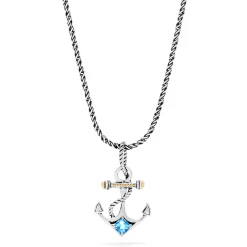 Necklaces & Pendants|Effy Jewelry Seaside Sterling Silver u0026 18K Gold Blue Topaz Anchor Pendant, 0.80 TCW