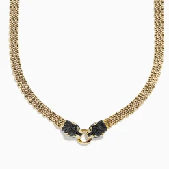 Necklaces & Pendants|BH Multi Signature 14K Gold Black Diamond and Emerald Panther Necklace, 1.27