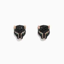 Earrings|BH Multi Signature 14K Rose Gold Black Diamond u0026 Emerald Earrings, 0.93 TCW
