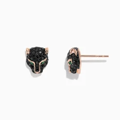 Earrings|BH Multi Signature 14K Rose Gold Black Diamond u0026 Emerald Earrings, 0.93 TCW