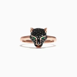 Rings|Effy Jewelry Signature 14K Rose Gold Black Diamond u0026 Emerald Mini Ring, 0.46 TCW