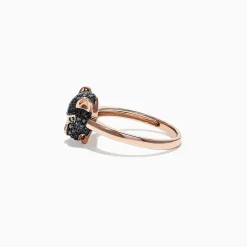 Rings|Effy Jewelry Signature 14K Rose Gold Black Diamond u0026 Emerald Mini Ring, 0.46 TCW