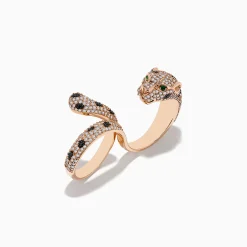 Rings|Effy Jewelry Signature 14K Rose Gold Diamond u0026 Emerald Double Finger Ring, 1.91 TCW