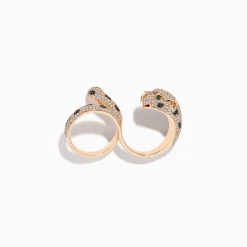 Rings|Effy Jewelry Signature 14K Rose Gold Diamond u0026 Emerald Double Finger Ring, 1.91 TCW