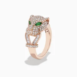 Rings|Effy Jewelry Signature 14K Rose Gold Emerald and Diamond Panther Ring