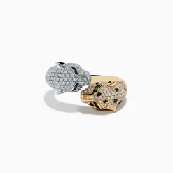 Rings|Effy Jewelry Signature 14K 2-Tone Gold Diamond and Emerald Panther Bypass Ring