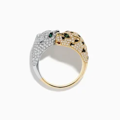 Rings|Effy Jewelry Signature 14K 2-Tone Gold Diamond and Emerald Panther Bypass Ring