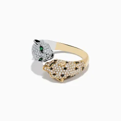 Rings|Effy Jewelry Signature 14K 2-Tone Gold Diamond and Emerald Panther Bypass Ring