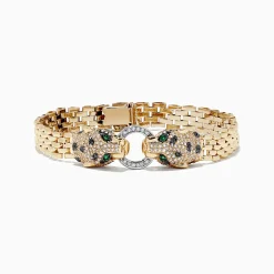 Bracelets|Effy Jewelry Signature 14K 2-Tone Gold Diamond and Emerald 7" Bracelet, 1.35 TCW