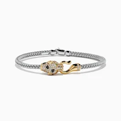 Bracelets|Effy Jewelry Signature 14K Two Tone Gold Diamond and Emerald Panther Bangle