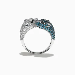 Rings|Effy Jewelry Signature 14K White Gold Blue and White Diamond Panther Ring, 1.48 TCW