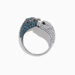 Rings|Effy Jewelry Signature 14K White Gold Blue and White Diamond Panther Ring, 1.48 TCW