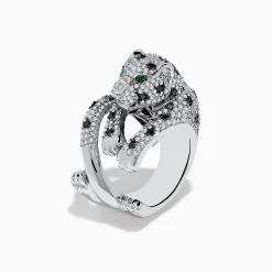 Rings|Effy Jewelry Signature 14K White Gold Diamond and Emerald Panther Ring