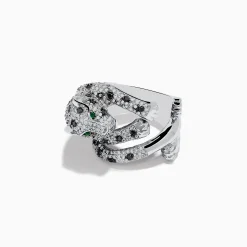 Rings|Effy Jewelry Signature 14K White Gold Diamond and Emerald Panther Ring