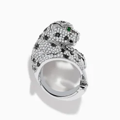 Rings|Effy Jewelry Signature 14K White Gold Diamond and Emerald Panther Ring