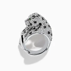 Rings|Effy Jewelry Signature 14K White Gold Diamond and Emerald Panther Ring
