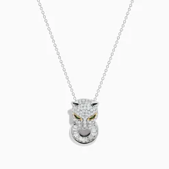 Necklaces & Pendants|Effy Jewelry Signature 14K White Gold Diamond and Emerald Panther Pendant