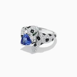 Rings|BH Multi Signature 14K White Gold Tanzanite and Diamond Panther Ring, 2.07 TCW