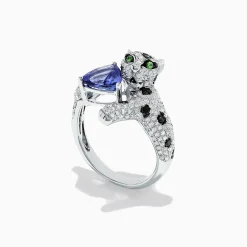 Rings|BH Multi Signature 14K White Gold Tanzanite and Diamond Panther Ring, 2.07 TCW