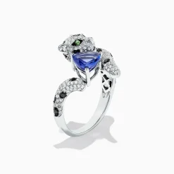 Rings|BH Multi Signature 14K White Gold Tanzanite and Diamond Panther Ring, 2.07 TCW