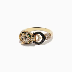 Rings|Effy Jewelry Signature 14K Yellow Black and White Diamond and Emerald Panther Ring