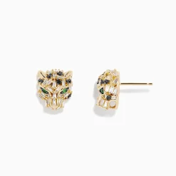Earrings|BH Multi Signature 14K Yellow Gold Black and White Diamond Panther Earrings