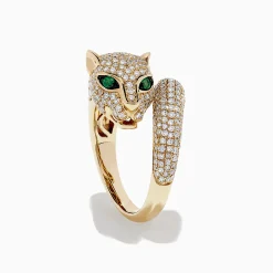 Rings|BH Multi Signature 14K Yellow Gold Diamond and Emerald Panther Ring, 1.43 TCW