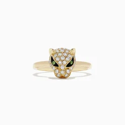 Rings|BH Multi Signature 14K Yellow Gold Diamond and Tsavorite Panther Ring, 0.47 TCW