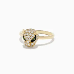 Rings|BH Multi Signature 14K Yellow Gold Diamond and Tsavorite Panther Ring, 0.47 TCW