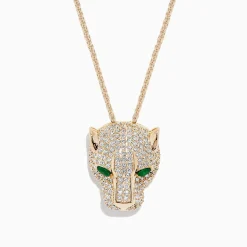 Necklaces & Pendants|BH Multi Signature 14K Yellow Gold Diamond u0026 Emerald Panther Pendant, 3.23 TCW