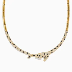 Necklaces & Pendants|Effy Jewelry Signature 14K Yellow Gold Diamond and Emerald Panther Necklace