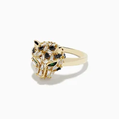 Rings|BH Multi Signature 14K Yellow Gold Diamond and Emerald Panther Ring