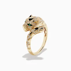 Rings|Effy Jewelry Signature 14K Yellow Gold Emerald and Diamond Panther Ring