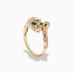 Rings|Effy Jewelry Signature 14K Yellow Gold Emerald and Diamond Panther Ring